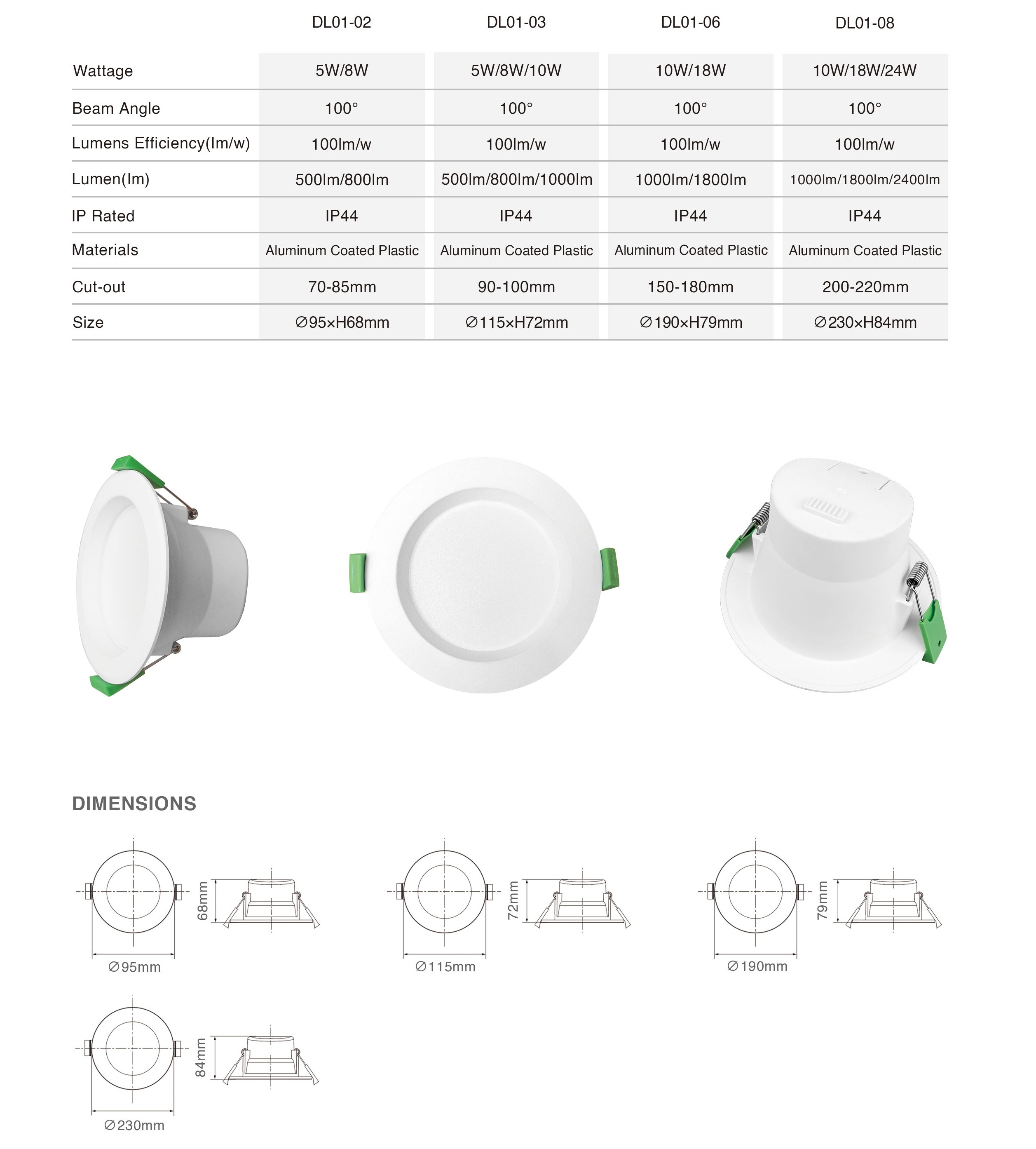 DL01 black Saa light emitting diode downlight 10w recessed dimmable ceiling downlight aluminum downlight waterproof commercial lighting home light spotlight