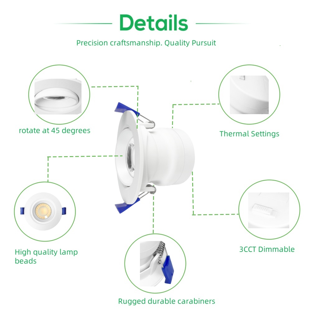 DL02 white  indoor gimbal light emitting diode light recessed adjustable 5w 8w 10w CCT white round rotating anti-glare ceiling spotlight down light