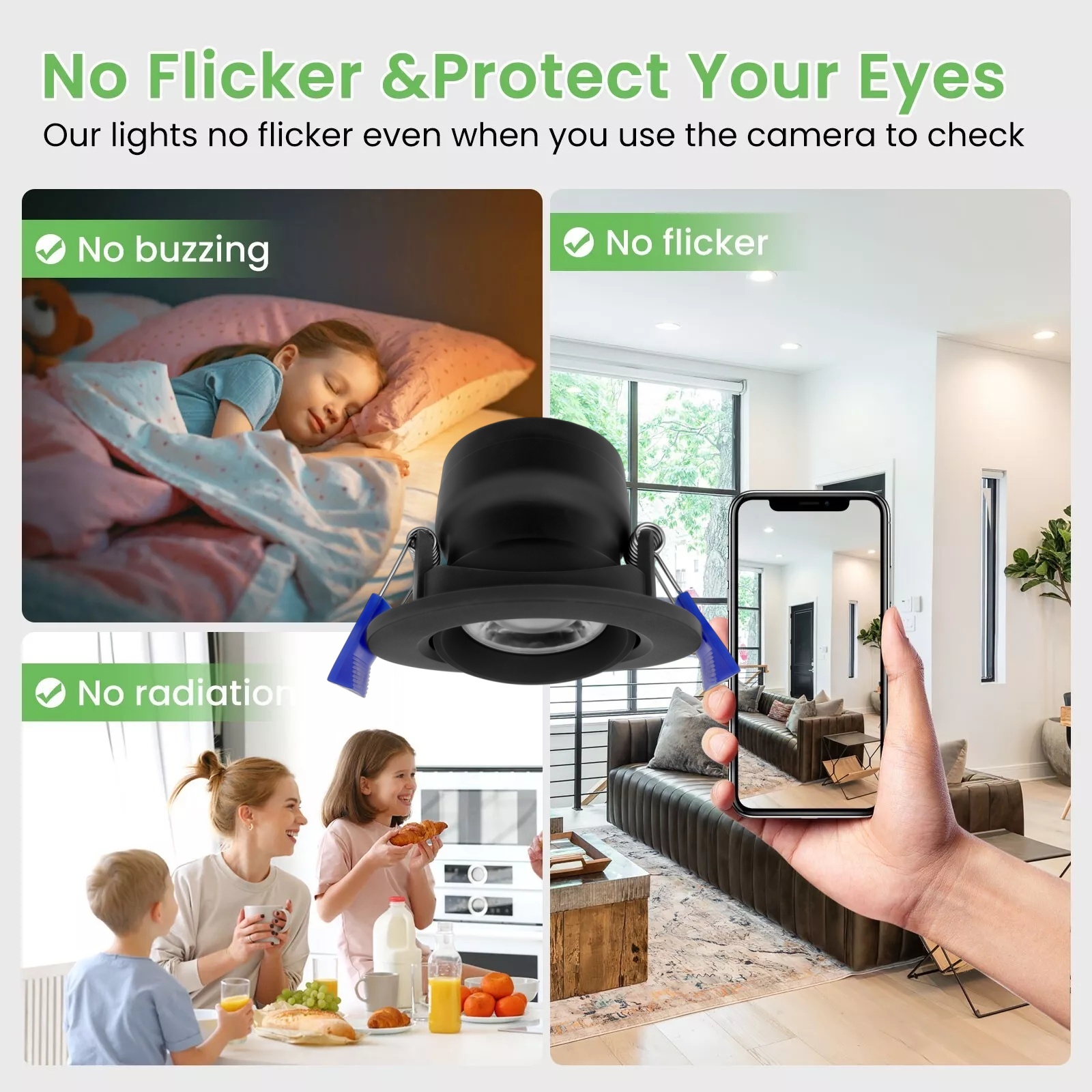 DL02 black indoor gimbal light emitting diode light recessed adjustable 5w 8w 10w CCT white round rotating anti-glare ceiling spotlight down light
