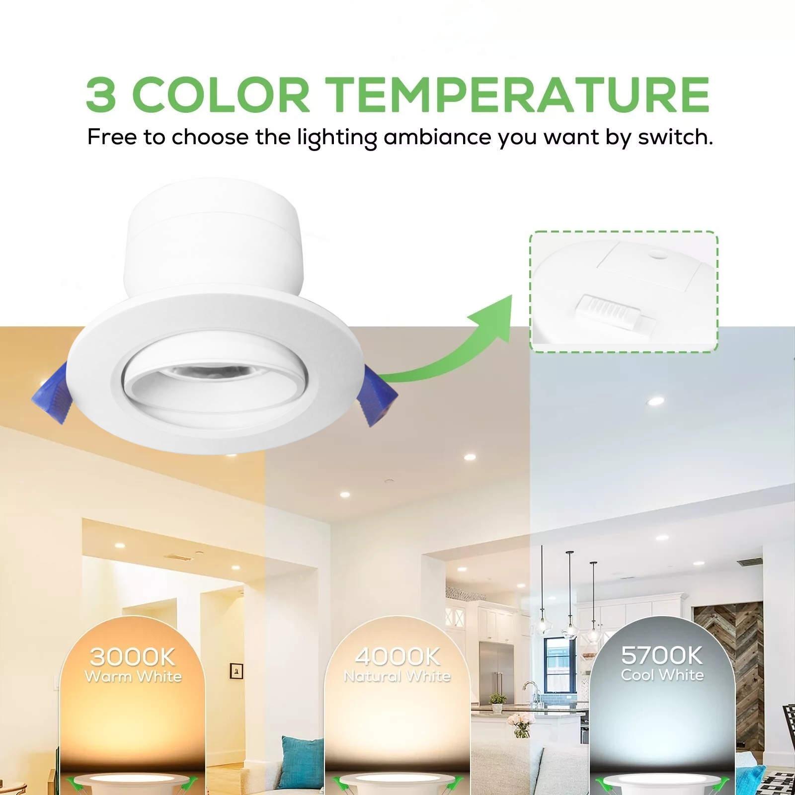 DL02 white  indoor gimbal light emitting diode light recessed adjustable 5w 8w 10w CCT white round rotating anti-glare ceiling spotlight down light