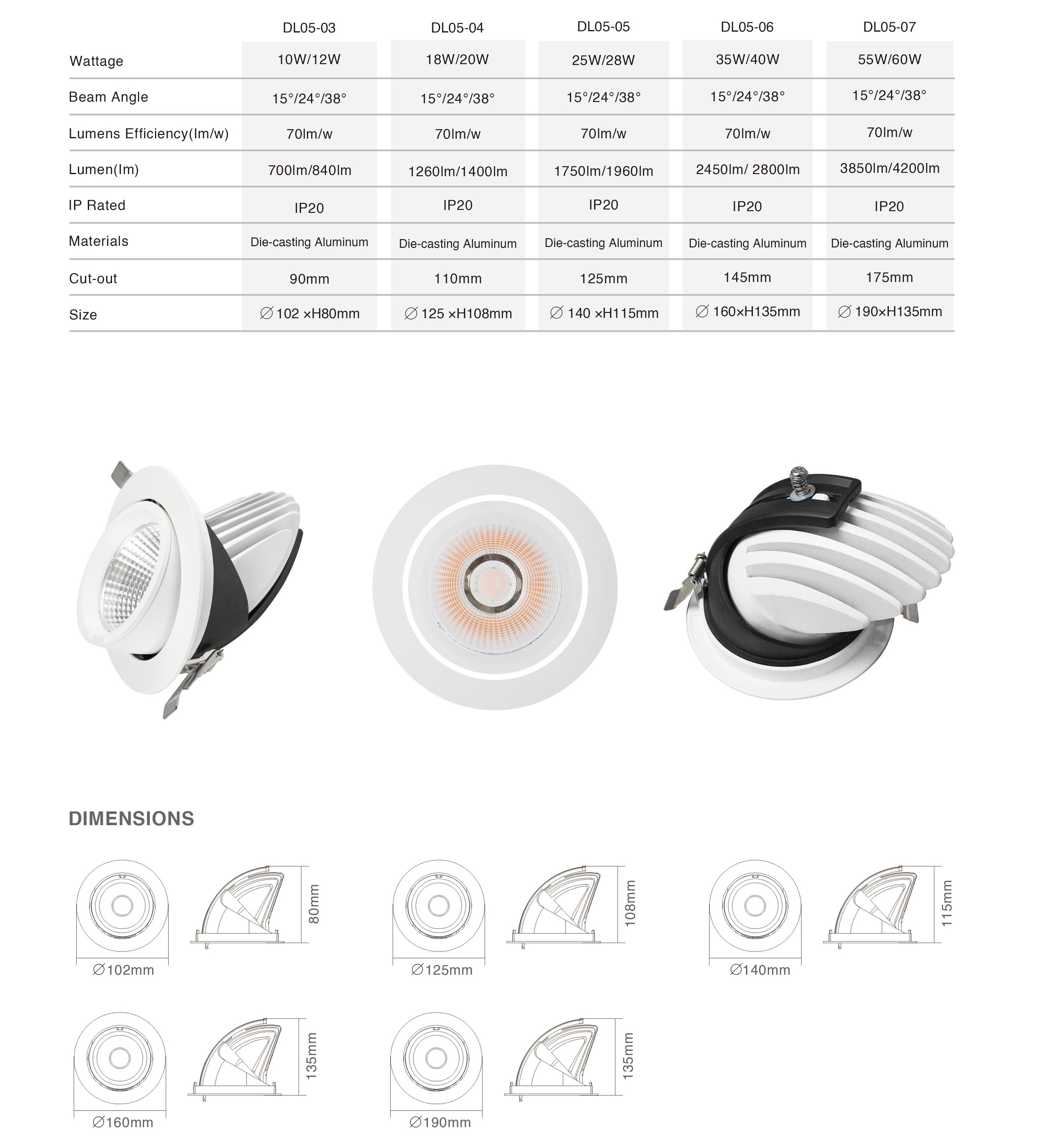DL05 Clothing Store Recessed Elephant Trunk Ceiling Light Clothing Store COB Adjustable Angle LED Commercial Spotlight 4500K R97 Lamps