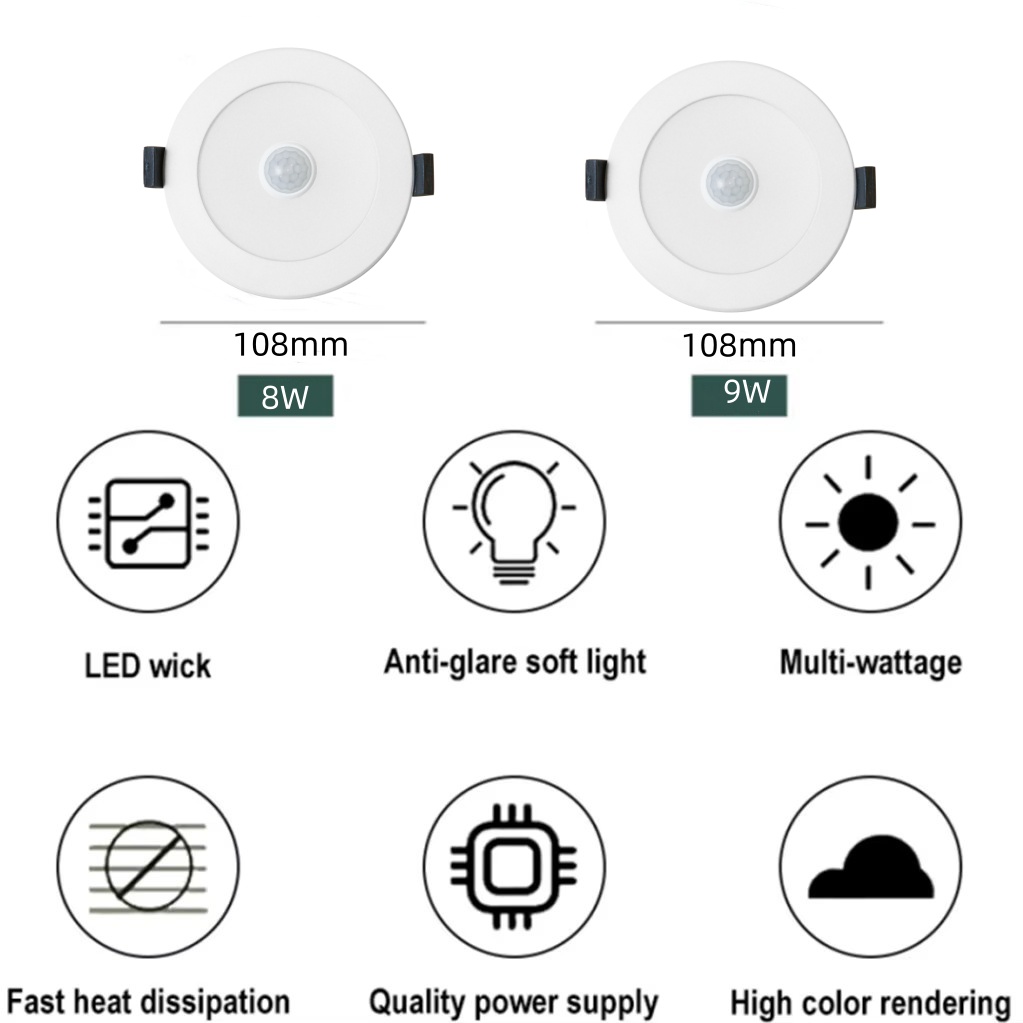 DL01-F-S Light Emitting Diode Motion Sensor Downlight 9w AC85-265V Cabinet Bedroom Closet Sensor Indoor Lighting ip44 saa Dimmable Light Emitting Diode Downlight