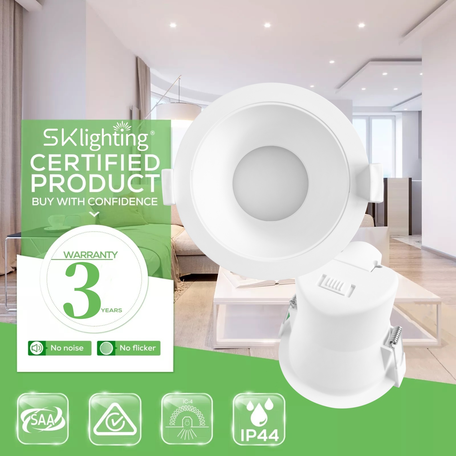 DL10.2.0  Ceiling Light Downlight 8W SAA 3CCT ip44 waterproof Anti Glare Recessed 90mm downlight tri colour ceiling spot light Australia
