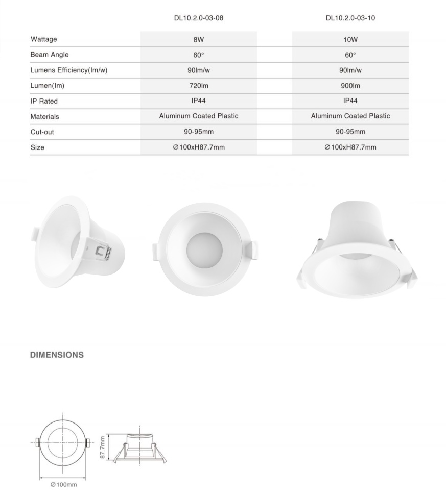 DL10.2.0  Ceiling Light Downlight 8W SAA 3CCT ip44 waterproof Anti Glare Recessed 90mm downlight tri colour ceiling spot light Australia
