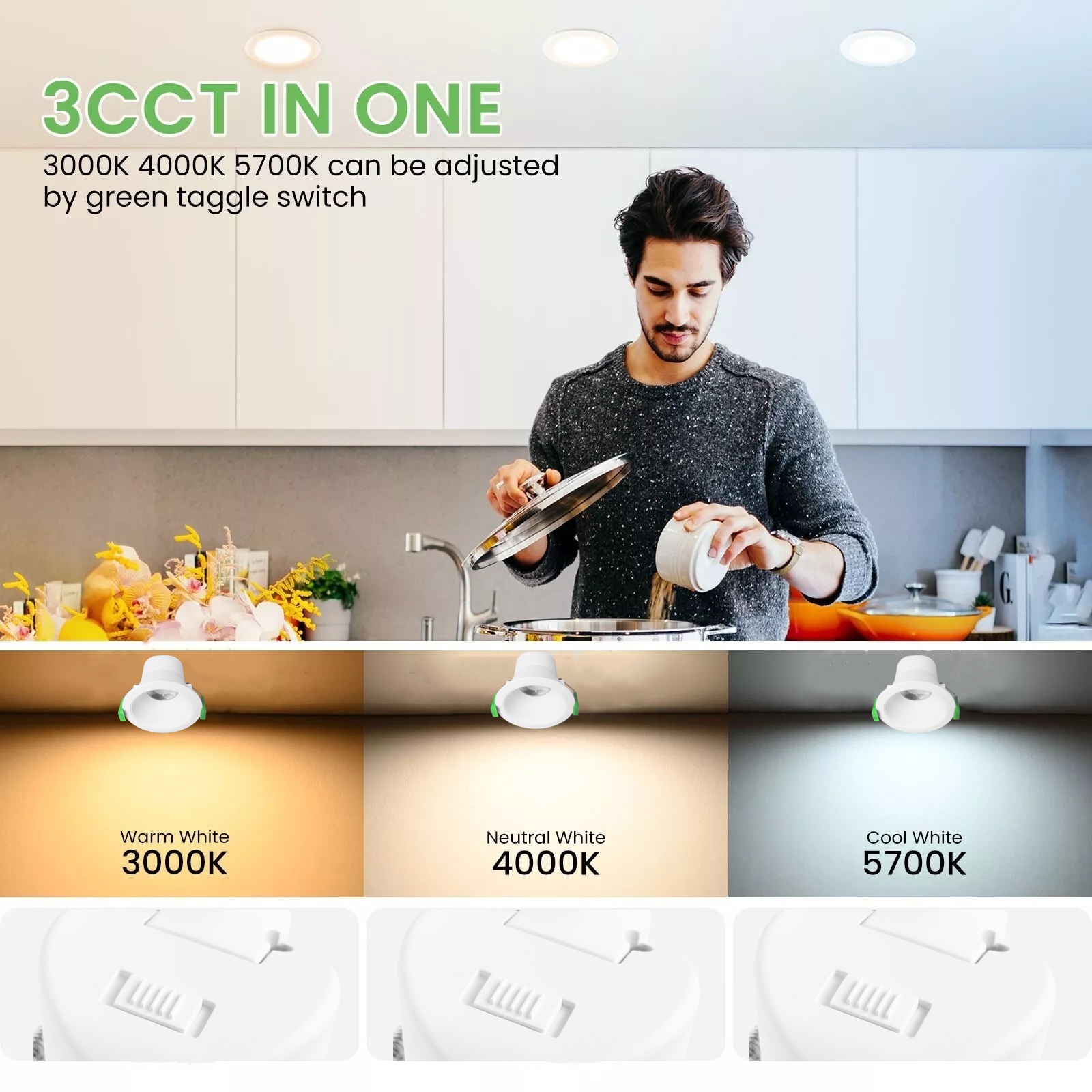 DL10.2.0  Ceiling Light Downlight 8W SAA 3CCT ip44 waterproof Anti Glare Recessed 90mm downlight tri colour ceiling spot light Australia