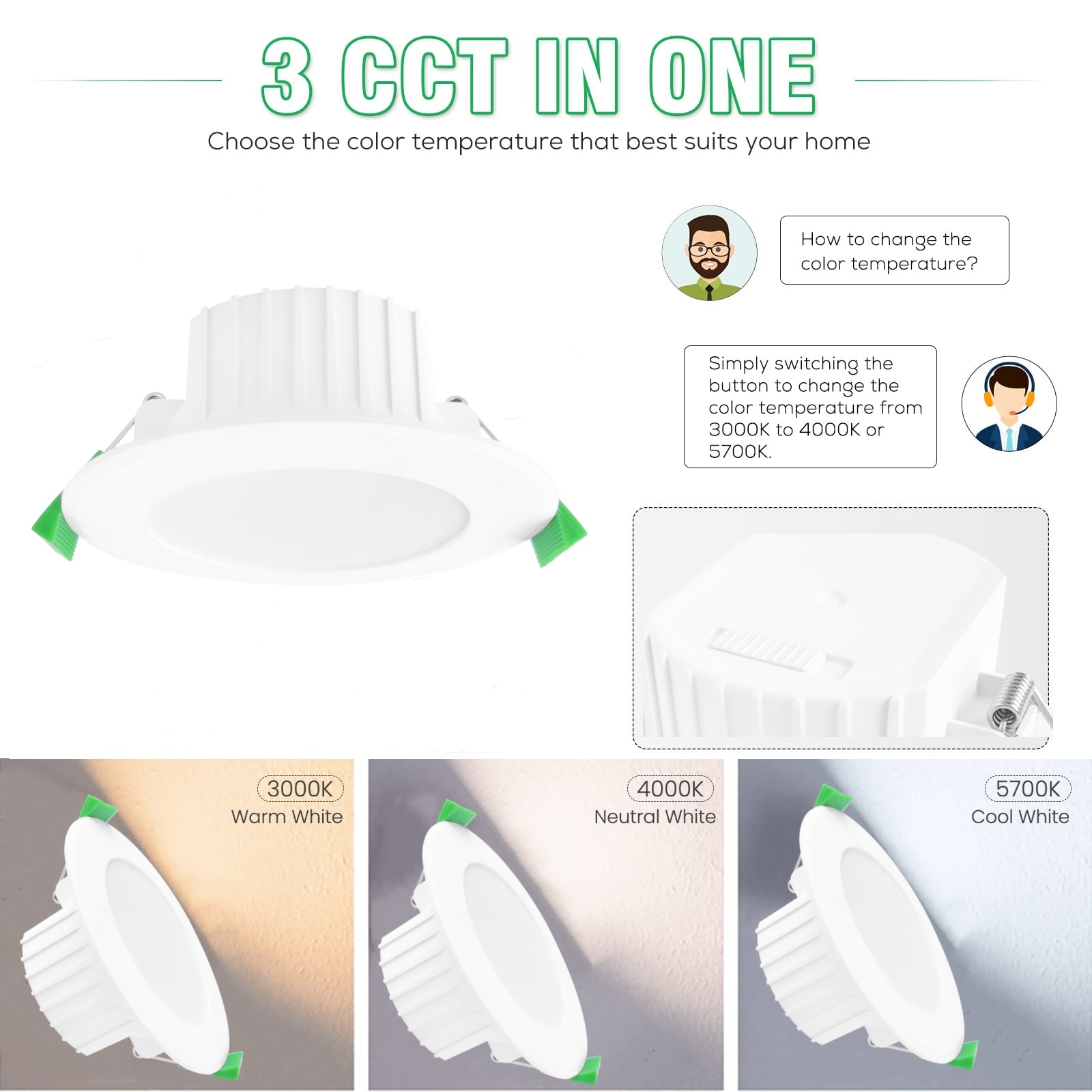DL11 adjustable downlight dimmable led recessed lights 10W LED Downlight Internal 3cct Saa Led Ceiling Lights IP44 waterproof lamp ce