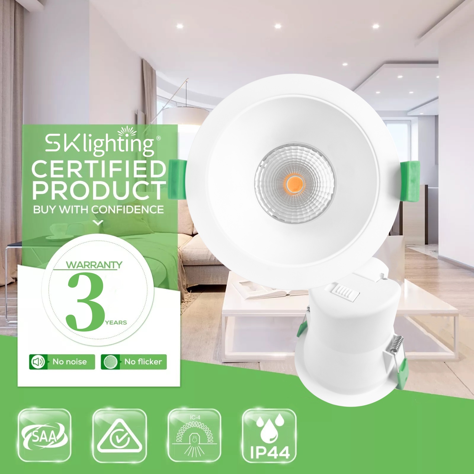 DL10.2.0  Anti-glare Spotlight Commercial LED Downlight 8W ip44 waterproof 3cct saa Recessed  Main Lighting Ceiling spotLight 90mm cut out