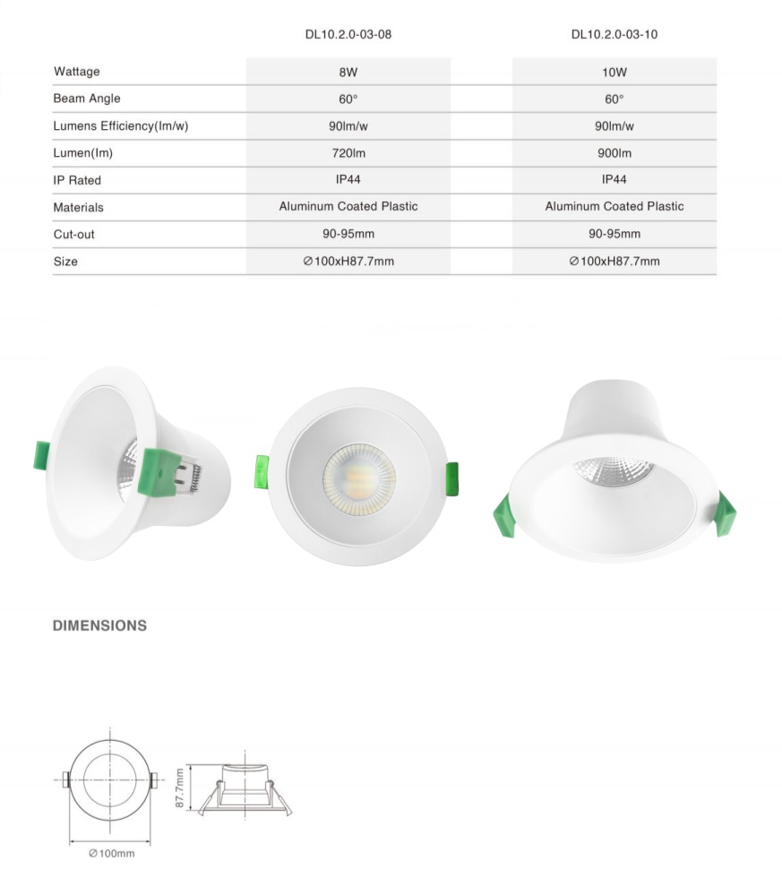DL10.2.0  Ceiling Light Downlight 8W SAA 3CCT ip44 waterproof Anti Glare Recessed 90mm downlight tri colour ceiling spot light Australia