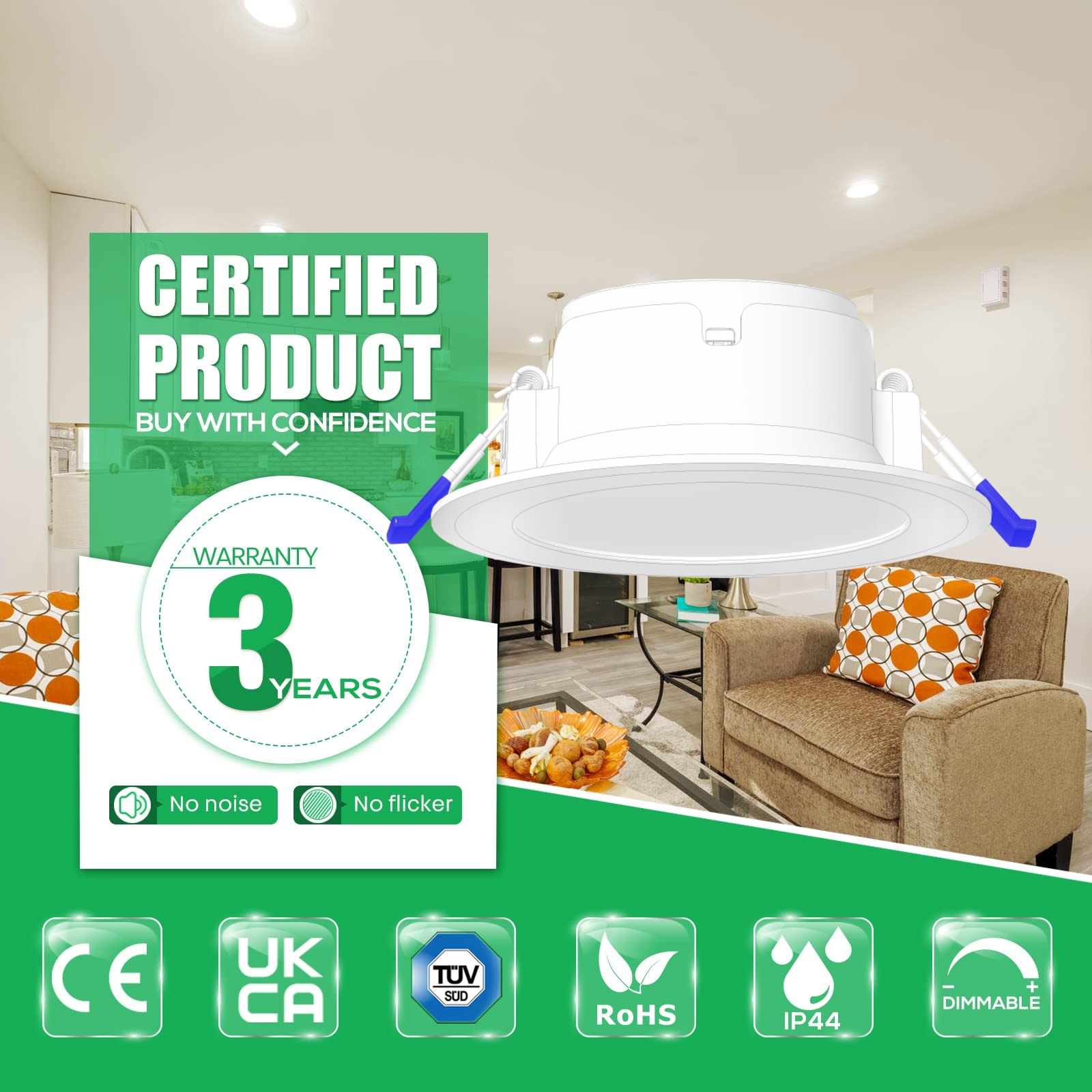 DL09 Downlight Unique Slim desgin 3cct dimmable 8w saa led downlight approved IP44 waterproof recessed ceiling light aluminium lamps