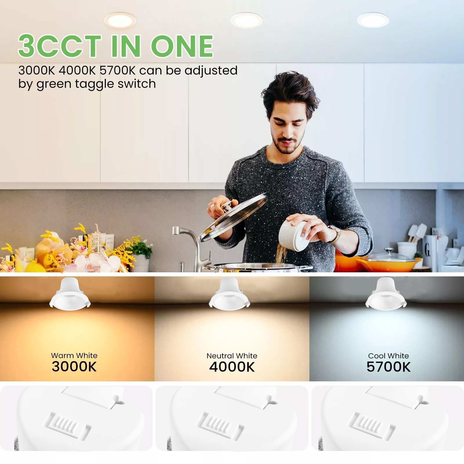 DL10.2.0  Ceiling Light Downlight 8W SAA 3CCT ip44 waterproof Anti Glare Recessed 90mm downlight tri colour ceiling spot light Australia