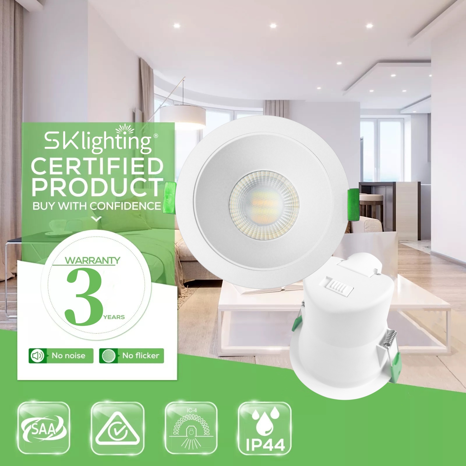 DL10.2.0  Ceiling Light Downlight 8W SAA 3CCT ip44 waterproof Anti Glare Recessed 90mm downlight tri colour ceiling spot light Australia