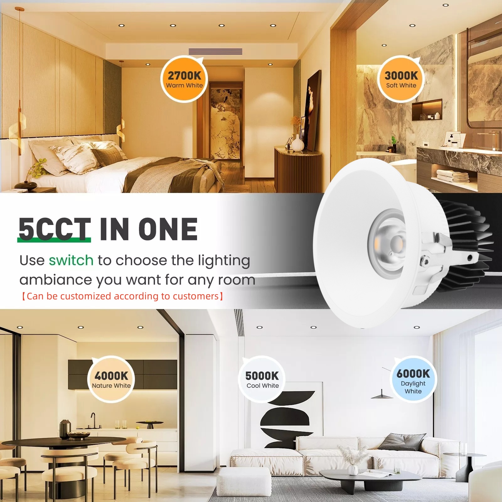 DL14 Indoor family hotel embedded spotlight anti-glare 11w embedded die-casting aluminum cob spotlight angle adjustable home lamp