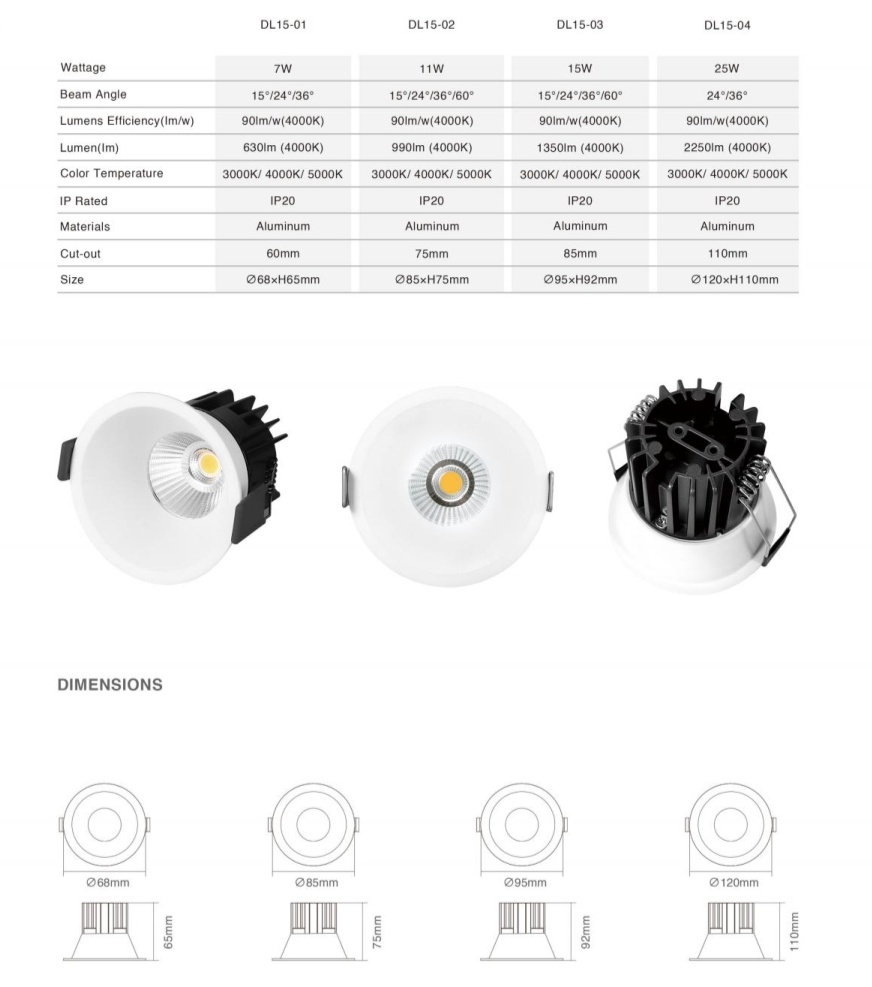 DL15 Downlight Embedded narrow frame anti-glare LED downlight COB spotlight die-casting aluminum light home hotel shopping mall lamp