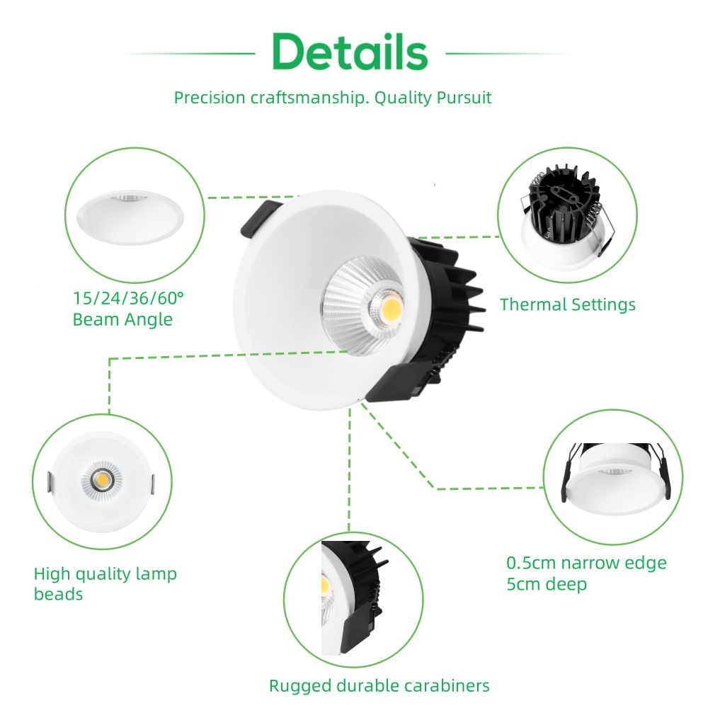 DL15 Downlight Embedded narrow frame anti-glare LED downlight COB spotlight die-casting aluminum light home hotel shopping mall lamp