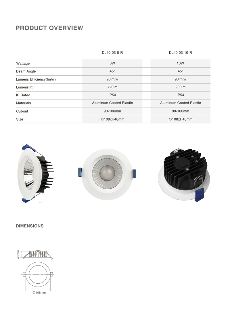 DL40-R Downlight OEM ODM Waterproof IP54 Recessed Mount Round 10W 90mm Light Emitting Diode Spotlight 3cct saa Dimmable Aluminum Light Emitting Diode Downlight