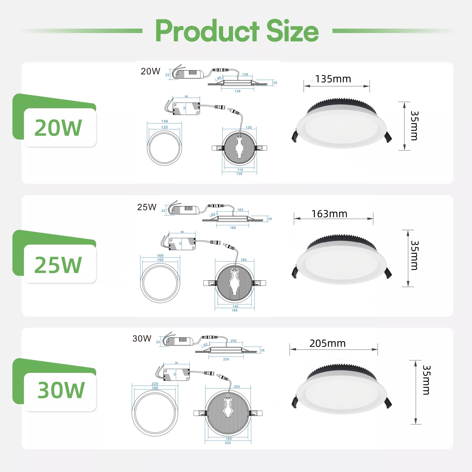DL34  Light Emitting Diode Downlight Ip44 Smd 4 8 Inch Dimmable Fixture Commercial CCT 9w 12w 20w 30w 40w Smart SMD Recessed Light Emitting Diode Downlight Housing