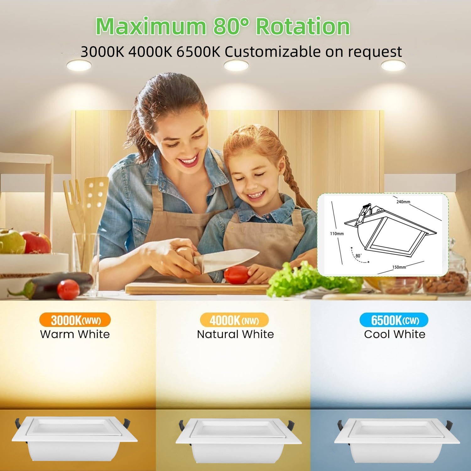 DL32 High Quality Indoor Home Office Hotel Aluminum Housing Rectangular SMD Recessed Zoom Adjustable Angle Downlight Wall Washer Lights