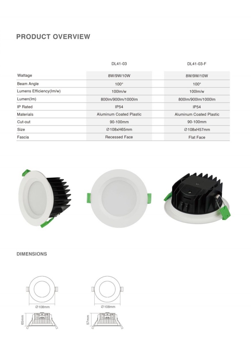 DL41 Modern indoor downlight 10w recessed tri colour downlight IP54 waterproof 3CCT dimmable anti-glare saa downlights 90mm spotlight