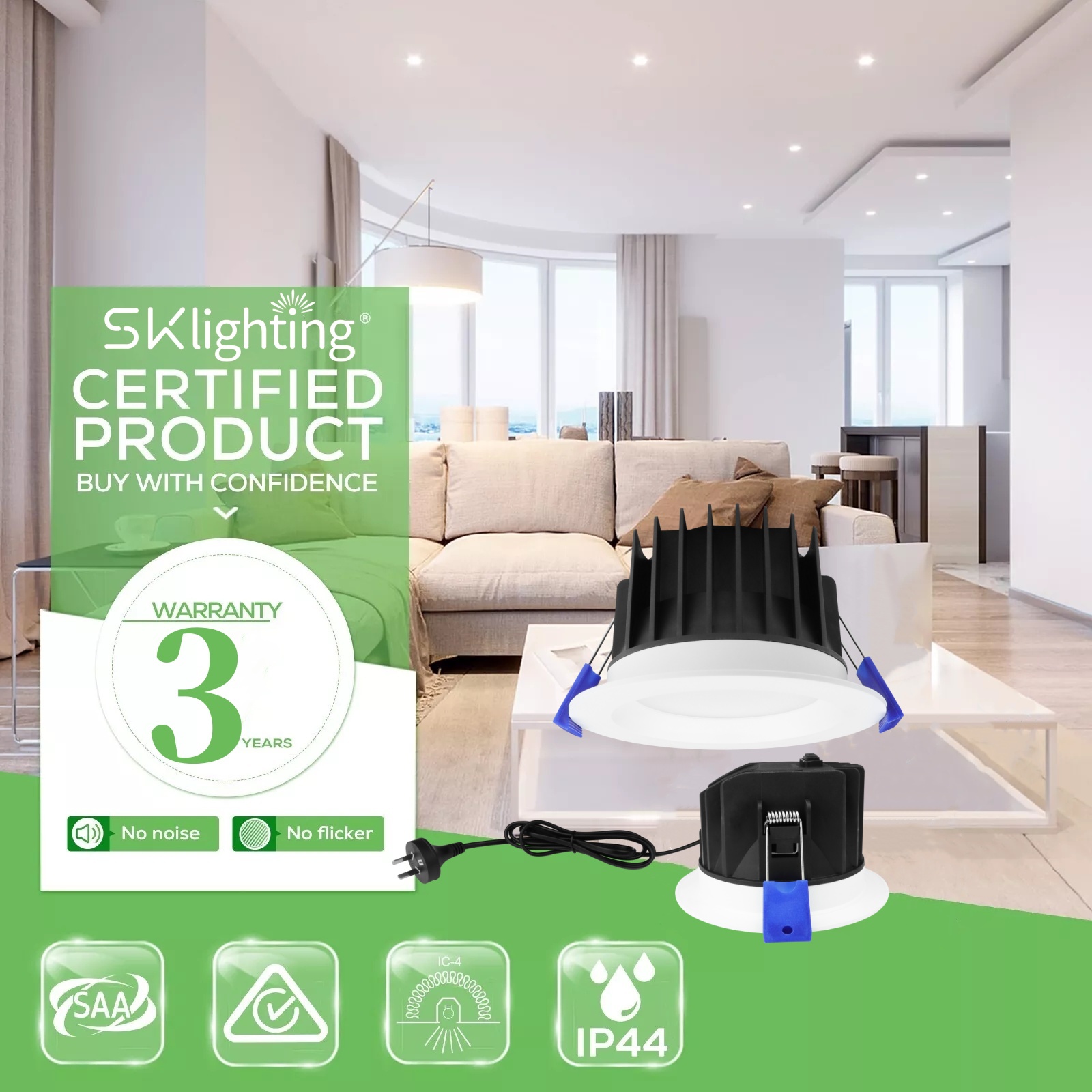 DL41 Modern indoor downlight 10w recessed tri colour downlight IP54 waterproof 3CCT dimmable anti-glare saa downlights 90mm spotlight