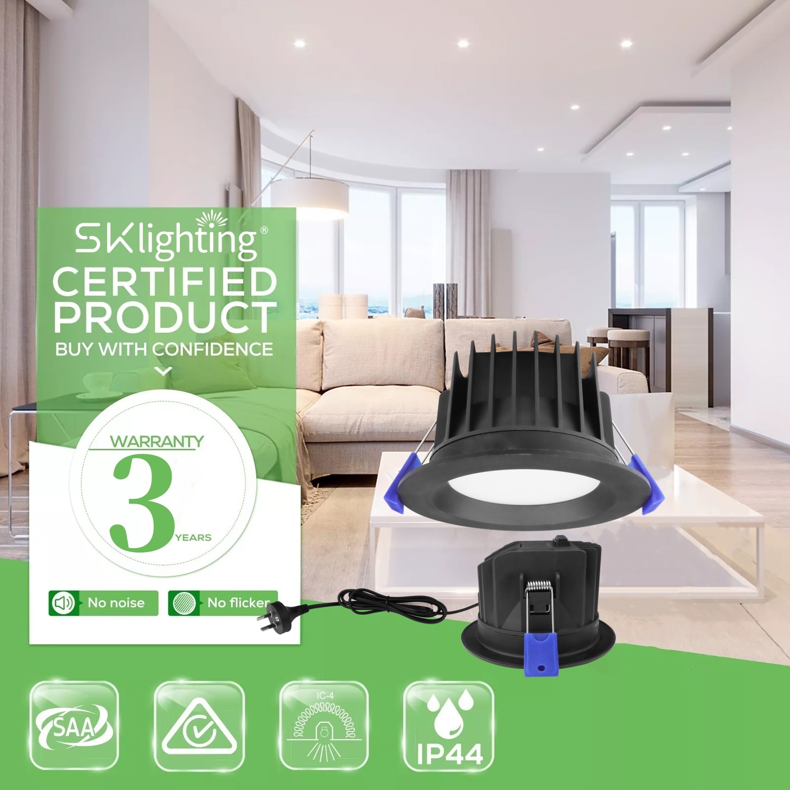 DL41 Led downlight 9w10w 90mm 3cct saa black ip54 waterproof anti-glare dimmable led downlight Australia led ceiling lamp spotlight