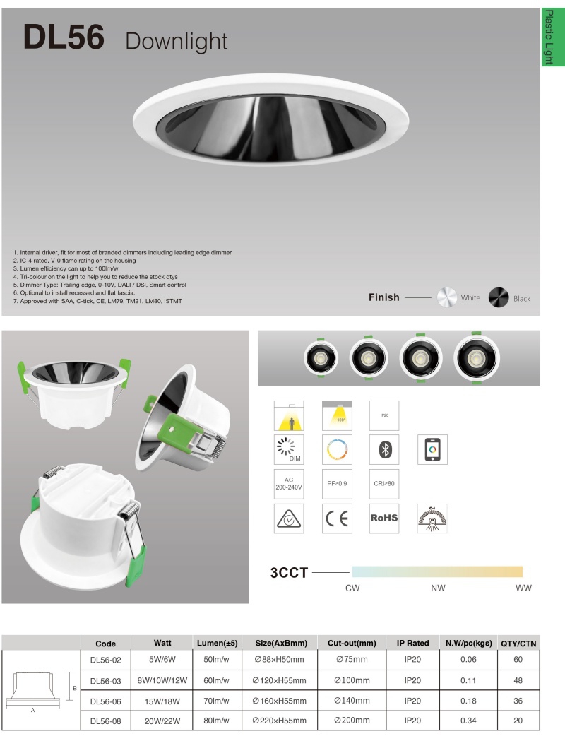DL56-04 New high quality 180-265 volt downlight 3 color changing light emitting diode ceiling light switchable 7w spotlight light emitting diode recessed bedroom
