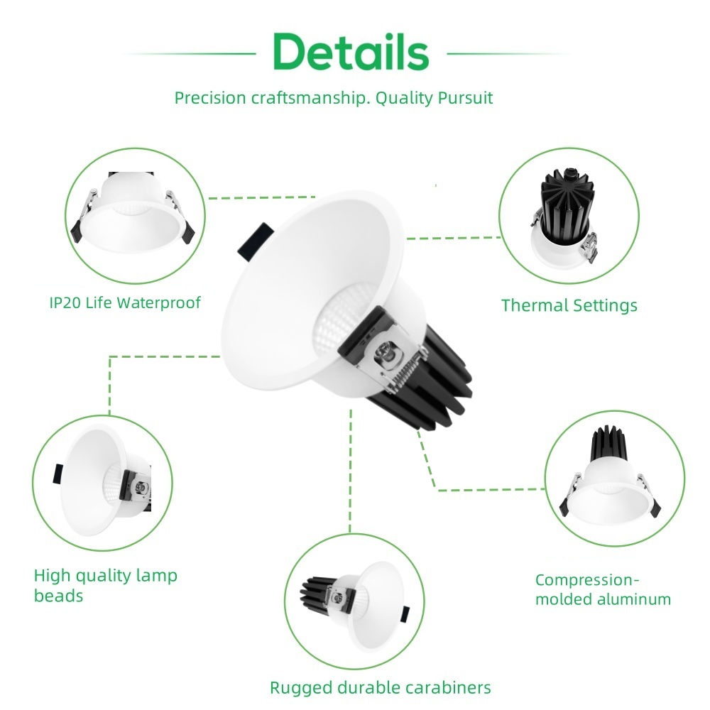 DL68 Indoor Recessed Anti Glare IP20 Waterproof Ceiling Spotlight COB LED DALI Dimmable 8W 10W 15W 28W Aluminum Downlight